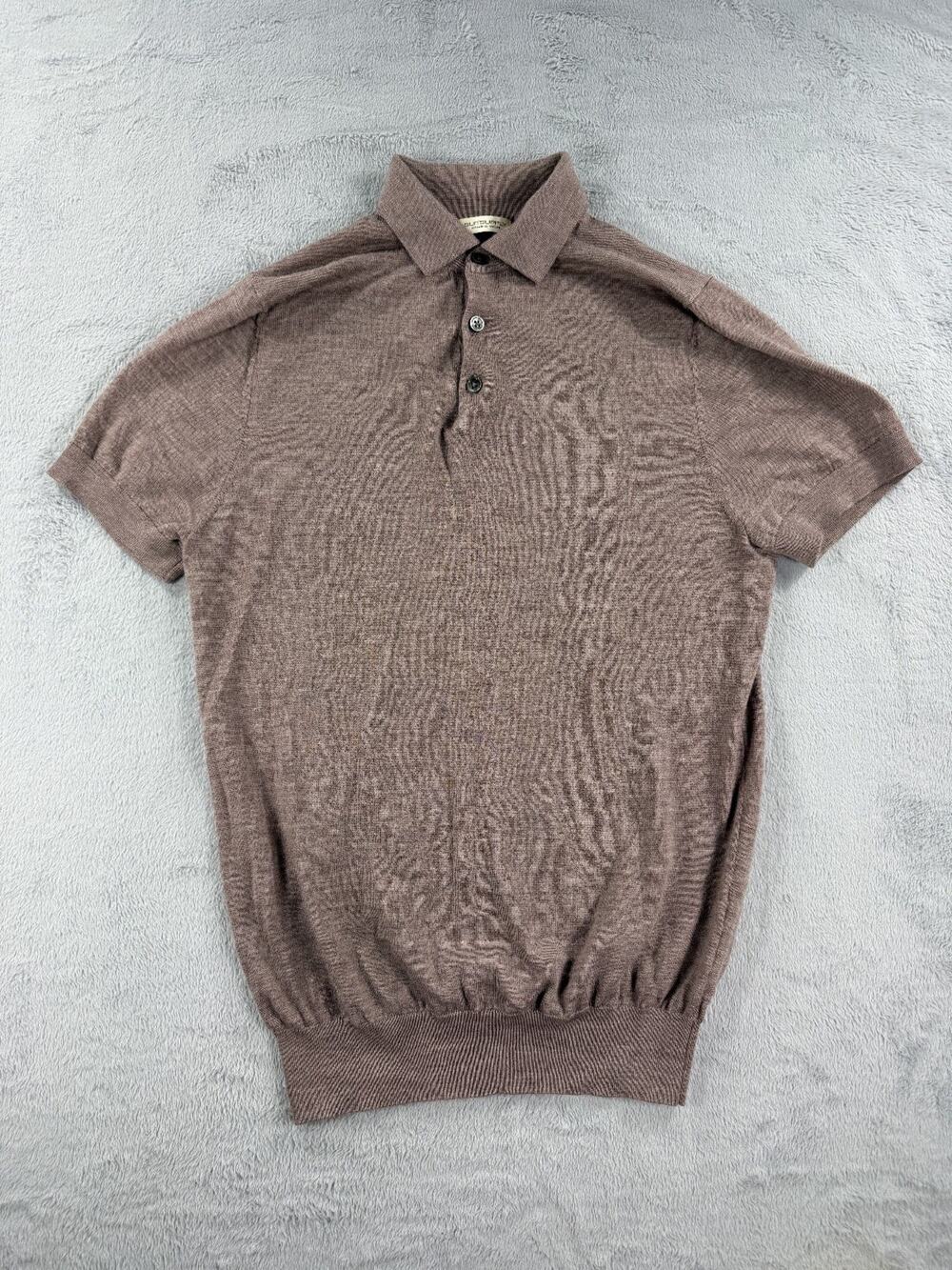 SUITSUPPLY Mens Small Merino Wool Knit Polo Shirt Short Sleeve Brown